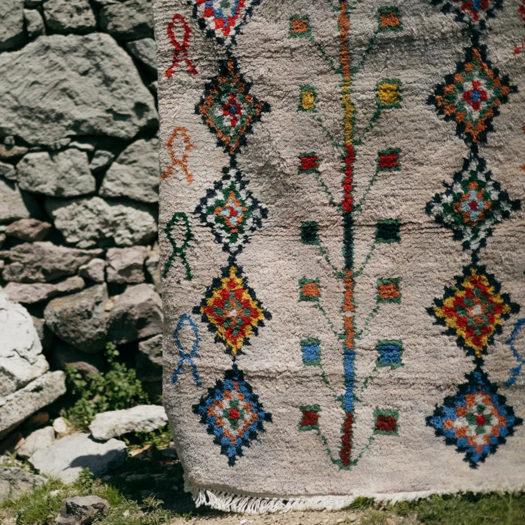 Hayat Ağacı El Dokuma Halı Krem - vinterro